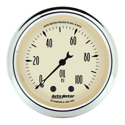 Autometer Antique Beige 52.4mm 0 - 100 PSI Mechanical Oil Pressure Gauge Universal | 1821 - JDMusclePressure Gaugesatm1821