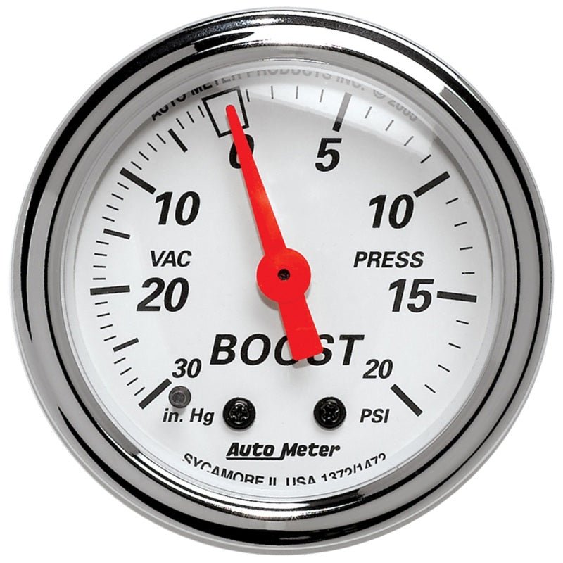 Autometer Arctic White 2 - 1/16in 30 in. Hg/20 PSI Full Sweep Mechanical Vacuum/Boost Pressure Gauge Universal | 1372 - JDMusclePressure Gaugesatm1372