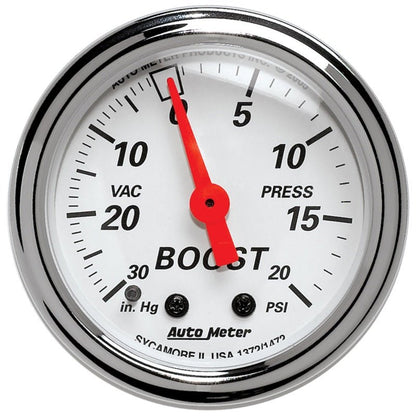 Autometer Arctic White 2 - 1/16in 30 in. Hg/20 PSI Full Sweep Mechanical Vacuum/Boost Pressure Gauge Universal | 1372 - JDMusclePressure Gaugesatm1372