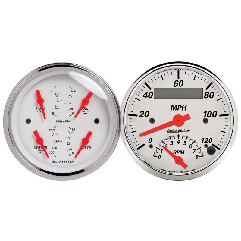 Autometer Arctic White 3 - 3/8 Quad Gauge and Tach/Speedo Combo Universal | 1309 - JDMuscleMulti Gaugesatm1309