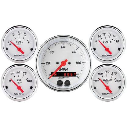 Autometer Arctic White 3 - 3/8in Electric Speedometer with 2 - 1/16in Volt / Water / Oil / Fuel Universal | 1350 - JDMuscleMulti Gaugesatm1350