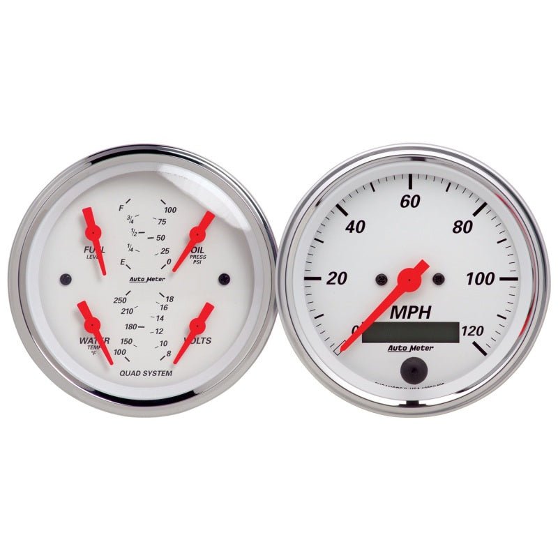 Autometer Arctic White 3 - 3/8in Kit Box w/Elec Speedo Electric Oil Press Water Temp Volt Fuel Level Universal | 1308 - JDMuscleMulti Gaugesatm1308