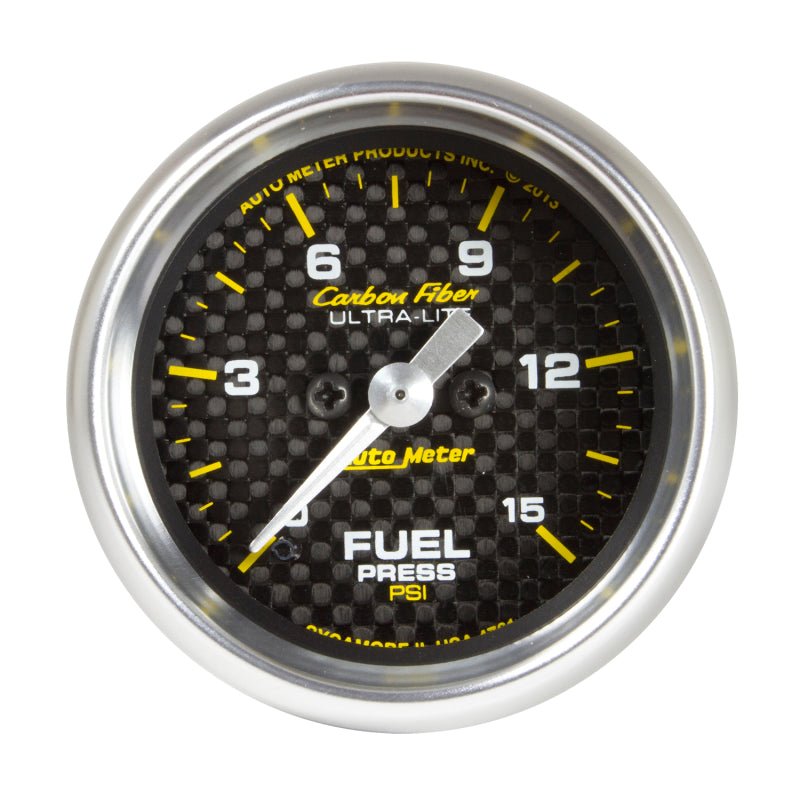 Autometer Carbon Fiber 52.4mm Full Sweep Electronic 0 - 15 PSI Fuel Pressure Gauge Universal | 4761 - JDMuscleFuel Pressure Regulator Gaugesatm4761