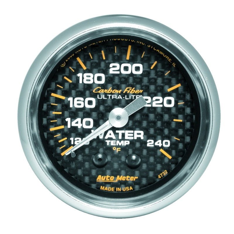 Autometer Carbon Fiber 52mm 120 - 240 Deg F Mechanical Water Temperature Gauge Universal | 4732 - JDMuscleTemperature Gaugesatm4732