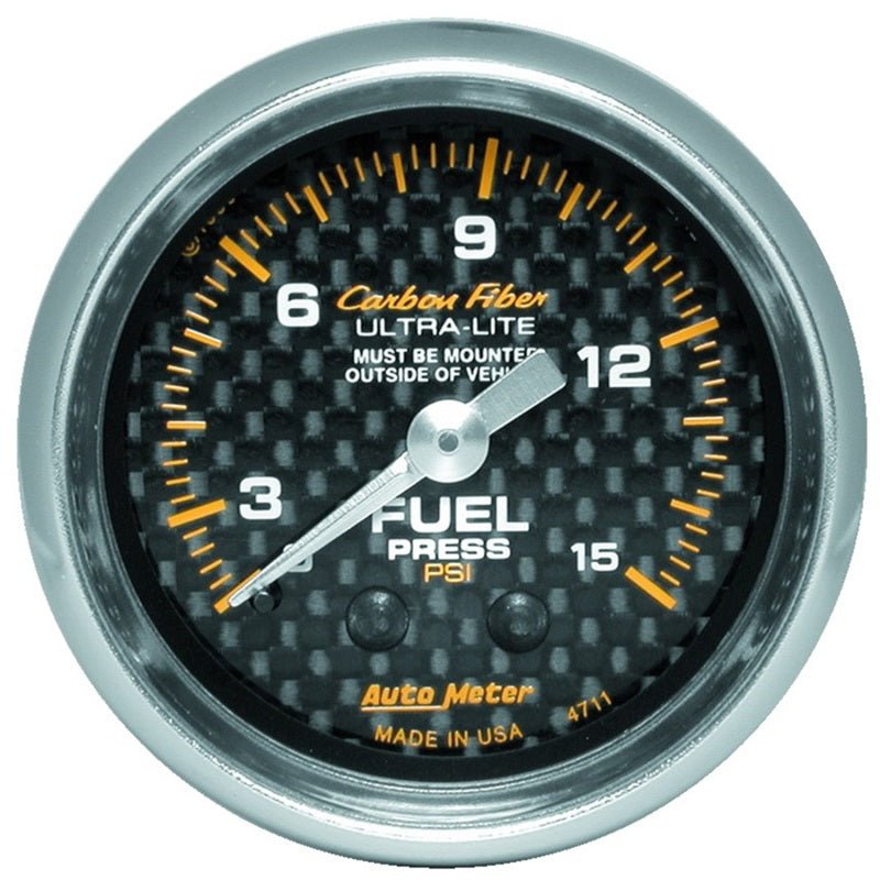 Autometer Carbon Fiber 52mm 15 PSI Mechanical Fuel Pressure Gauge Universal | 4711 - JDMuscleFuel Pressure Regulator Gaugesatm4711