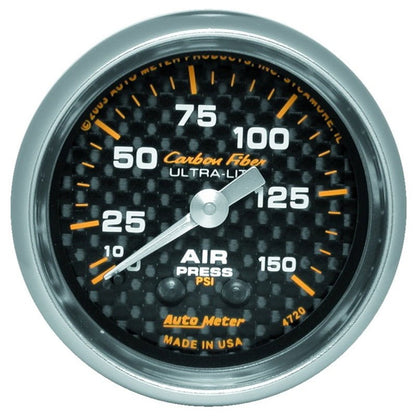 Autometer Carbon Fiber 52mm 150 PSI Mechanical Air Pressure Gauge Universal | 4720 - JDMusclePressure Gaugesatm4720