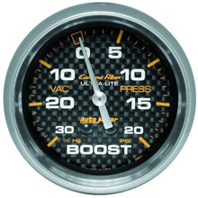 Autometer Carbon Fiber II 66.7mm Mechanical Vacuum / Boost Gauge 30 In. HG/20 PSI Universal | 4801 - JDMuscleBoost Gaugesatm4801
