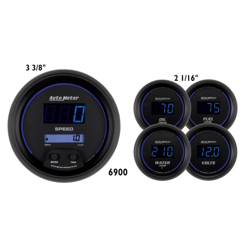 Autometer Cobalt Digital 3 - 3/8in Programmable Electric Speedometer/ 2 - 1/16in Electric Oil Pressure Universal | 6900 - JDMuscleMulti Gaugesatm6900