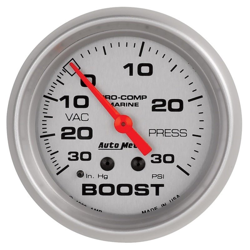 AutoMeter Marine Vac/Boost Gauge 2 5/8in 30INHG 30PSI Mechanical Silver Universal | 200775 - 33 - JDMuscleBoost Gaugesatm200775-33