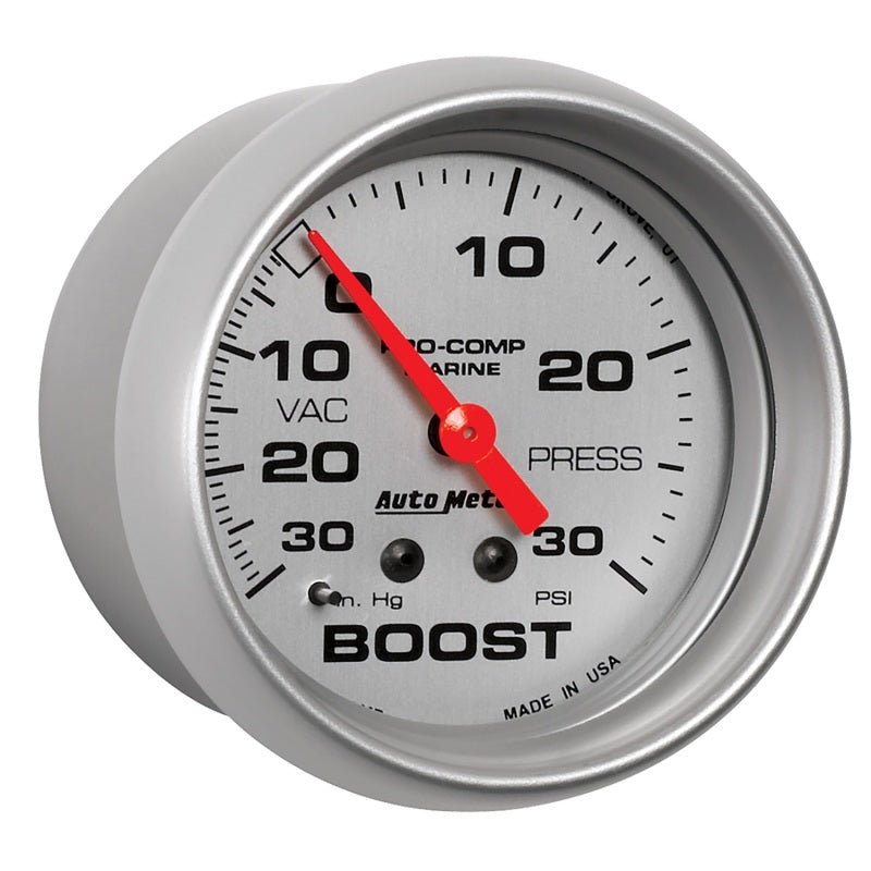 AutoMeter Marine Vac/Boost Gauge 2 5/8in 30INHG 30PSI Mechanical Silver Universal | 200775 - 33 - JDMuscleBoost Gaugesatm200775-33
