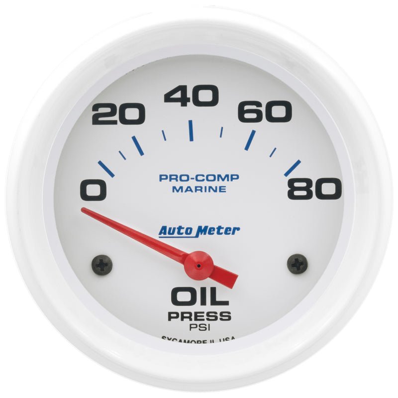 Autometer Marine White 2 - 5/8in 80PSI Electric Oil Pressure Gauge Universal | 200747 - JDMusclePressure Gaugesatm200747