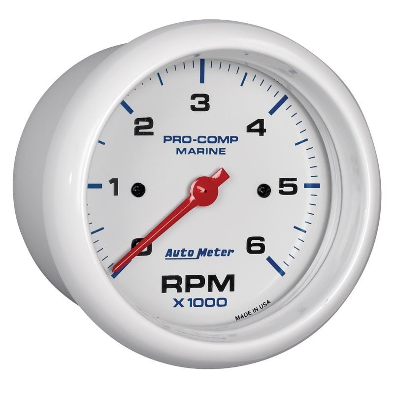 Autometer Marine White Ultra - Lite Gauge 3 - 3/8in Tachometer 6K RPM Universal | 200752 - JDMuscleTachometersatm200752