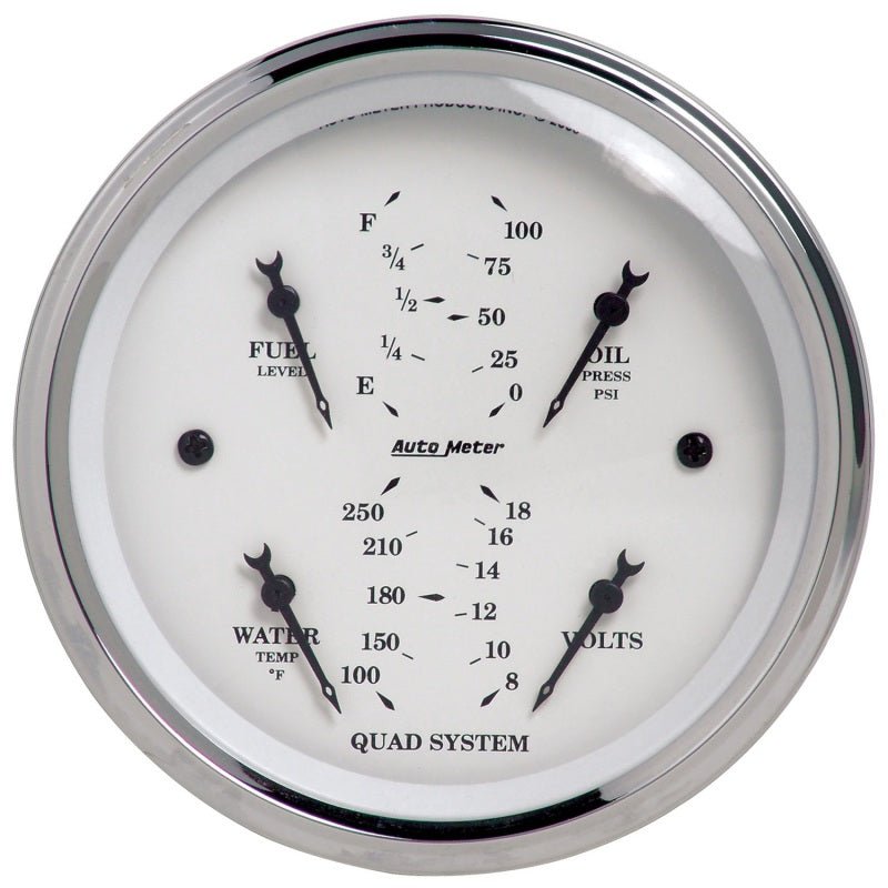 Autometer Old Tyme White 3 - 3/8in Short Sweep Electric Quad Gauge - Oil Press 0 - 100 PSI/Water Temp100 Universal | 1612 - JDMuscleMulti Gaugesatm1612