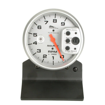 Autometer Pro - Cycle Gauge Tachometer 5in 9K Rpm Pedestal W/ Rpm Playback Silver Universal | 19264 - JDMuscleTachometersatm19264