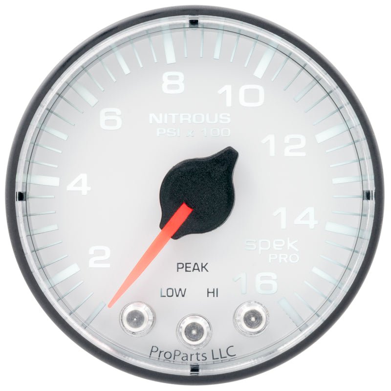Autometer Spek - Pro 2 1/16in 1600PSI Stepper Motor w/ Peak & Warn White/Black Nitrous Pressure Gauge Universal | P320128 - JDMusclePressure GaugesatmP320128