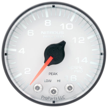 Autometer Spek - Pro 2 1/16in 1600PSI Stepper Motor w/ Peak & Warn White/Black Nitrous Pressure Gauge Universal | P320128 - JDMusclePressure GaugesatmP320128