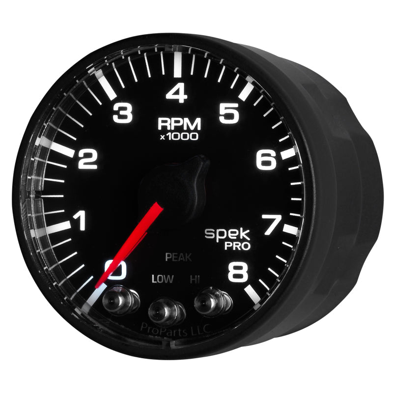 Autometer Spek - Pro Black 2 1/16 inch 8K RPM Tachometer w/ Shift Light and Peak Memory Universal | P334328 - JDMuscleTachometersatmP334328
