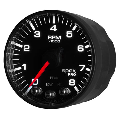 Autometer Spek - Pro Black 2 1/16 inch 8K RPM Tachometer w/ Shift Light and Peak Memory Universal | P334328 - JDMuscleTachometersatmP334328