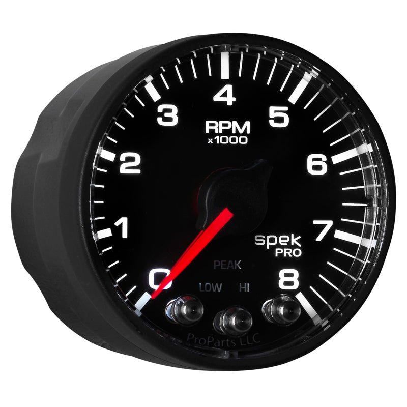 Autometer Spek - Pro Black 2 1/16 inch 8K RPM Tachometer w/ Shift Light and Peak Memory Universal | P334328 - JDMuscleTachometersatmP334328
