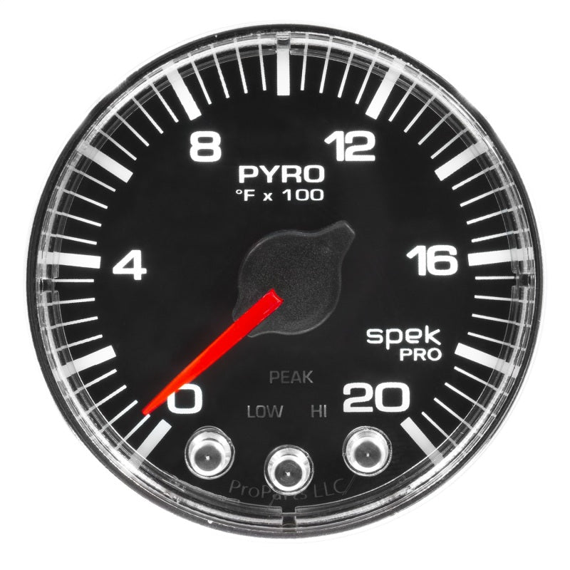 Autometer Spek - Pro EGT Gauge Pyro. 2 1/16in 2000f Stepper Motor W/Peak & Warn Black / Chrome Universal | P310318 - JDMuscleEGT GaugesatmP310318