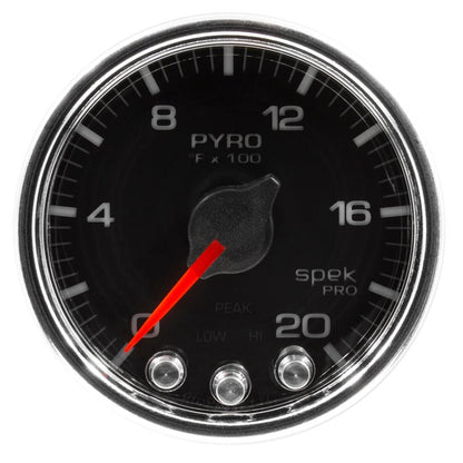 Autometer Spek - Pro EGT Gauge Pyro.2 1/16in 2000f Stepper Motor W/Peak & Warn Black / Chrome Universal | P31031 - JDMuscleTemperature GaugesatmP31031