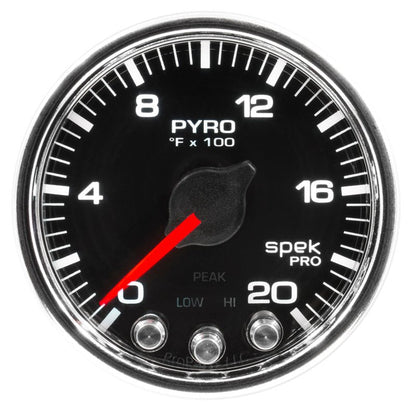 Autometer Spek - Pro EGT Gauge Pyro.2 1/16in 2000f Stepper Motor W/Peak & Warn Black / Chrome Universal | P31031 - JDMuscleTemperature GaugesatmP31031