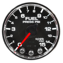 Autometer Spek - Pro Fuel Pressure Gauge 2 1/16in 15psi Stepper Motor W/Peak & Warn Black / Chrome Universal | P31531 - JDMuscleFuel Pressure Regulator GaugesatmP31531