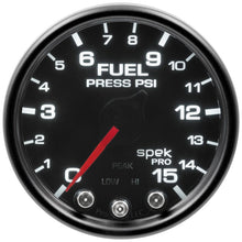 Autometer Spek - Pro Fuel Pressure Gauge 2 1/16in 15psi Stepper Motor W/Peak & Warn Black / Smoke / Black Universal | P31552 - JDMuscleFuel Pressure Regulator GaugesatmP31552