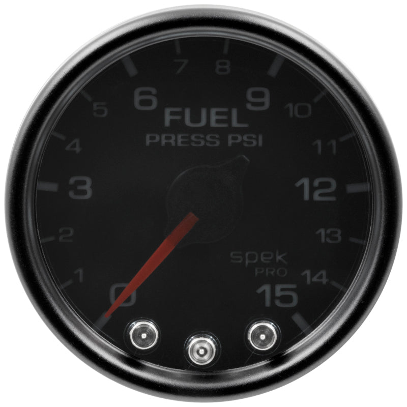 Autometer Spek - Pro Fuel Pressure Gauge 2 1/16in 15psi Stepper Motor W/Peak & Warn Black / Smoke / Black Universal | P31552 - JDMuscleFuel Pressure Regulator GaugesatmP31552