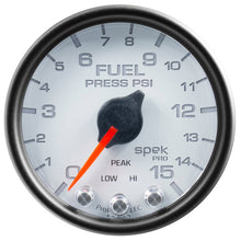 Autometer Spek - Pro Fuel Pressure Gauge 2 1/16in 15psi Stepper Motor W/Peak & Warn White / Black Universal | P31512 - JDMuscleFuel Pressure Regulator GaugesatmP31512