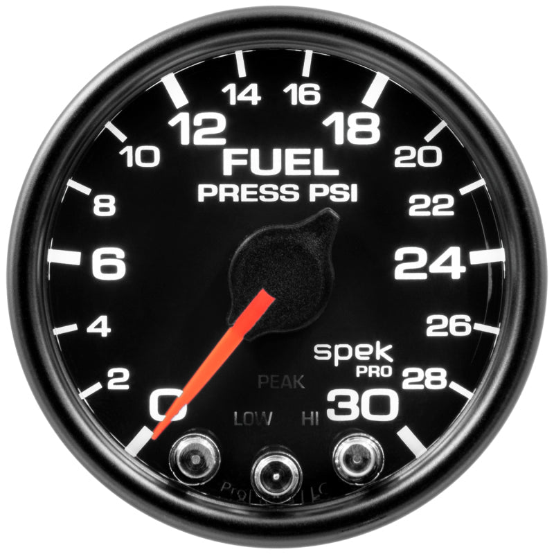 Autometer Spek - Pro Fuel Pressure Gauge 2 1/16in 30psi Stepper Motor W/Peak & Warn Black / Black Universal | P31632 - JDMuscleFuel Pressure Regulator GaugesatmP31632