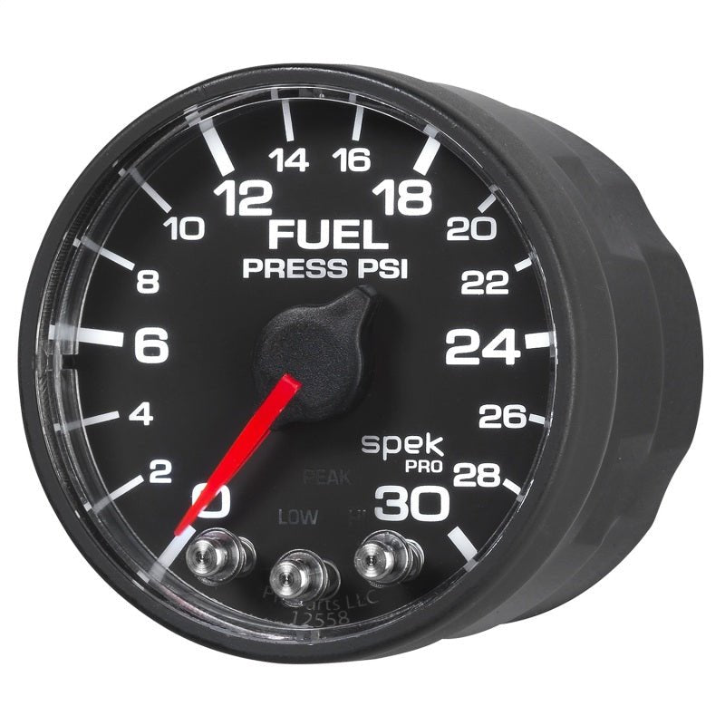 Autometer Spek - Pro Fuel Pressure Gauge 2 1/16in 30psi Stepper Motor W/Peak & Warn Black / Black Universal | P316328 - JDMuscleFuel Pressure Regulator GaugesatmP316328