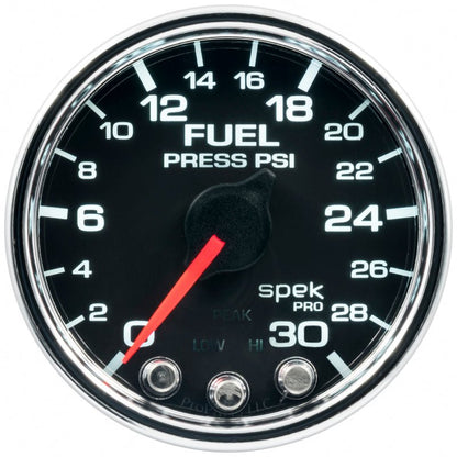 Autometer Spek - Pro Fuel Pressure Gauge 2 1/16in 30psi Stepper Motor W/Peak & Warn Black / Chrome Universal | P31631 - JDMuscleFuel Pressure Regulator GaugesatmP31631