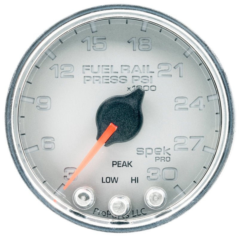 Autometer Spek - Pro Fuel Rail Pressure Gauge 2 1/16in 30Kpsi Stepper Motor W/Peak & Warn Silver / Chrome Universal | P32121 - JDMuscleFuel Pressure Regulator GaugesatmP32121