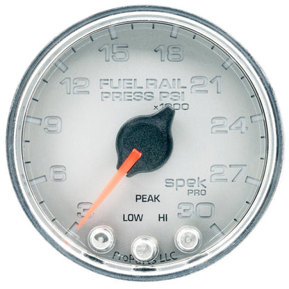 Autometer Spek - Pro Fuel Rail Pressure Gauge 2 1/16in 30Kpsi Stepper Motor W/Peak & Warn Silver / Chrome Universal | P32121 - JDMuscleFuel Pressure Regulator GaugesatmP32121