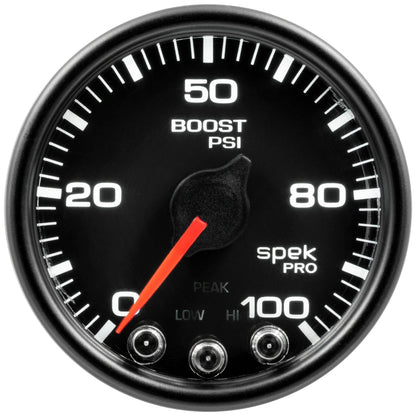 Autometer Spek - Pro Gauge Boost 2 1/16in 100psi Stepper Motor W/Peak & Warn Black / Black Universal | P30532 - JDMuscleBoost GaugesatmP30532