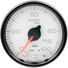 Autometer Spek - Pro Gauge Boost 2 1/16in 100psi Stepper Motor W/Peak & Warn White /Black Universal | P30512 - JDMuscleBoost GaugesatmP30512