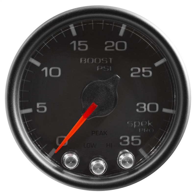 Autometer Spek - Pro Gauge Boost 2 1/16in 35psi Stepper Motor W/Peak & Warn Black / Black Universal | P30332 - JDMuscleBoost GaugesatmP30332