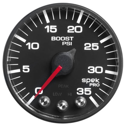 Autometer Spek - Pro Gauge Boost 2 1/16in 35psi Stepper Motor W/Peak & Warn Black / Black Universal | P303328 - JDMuscleBoost GaugesatmP303328