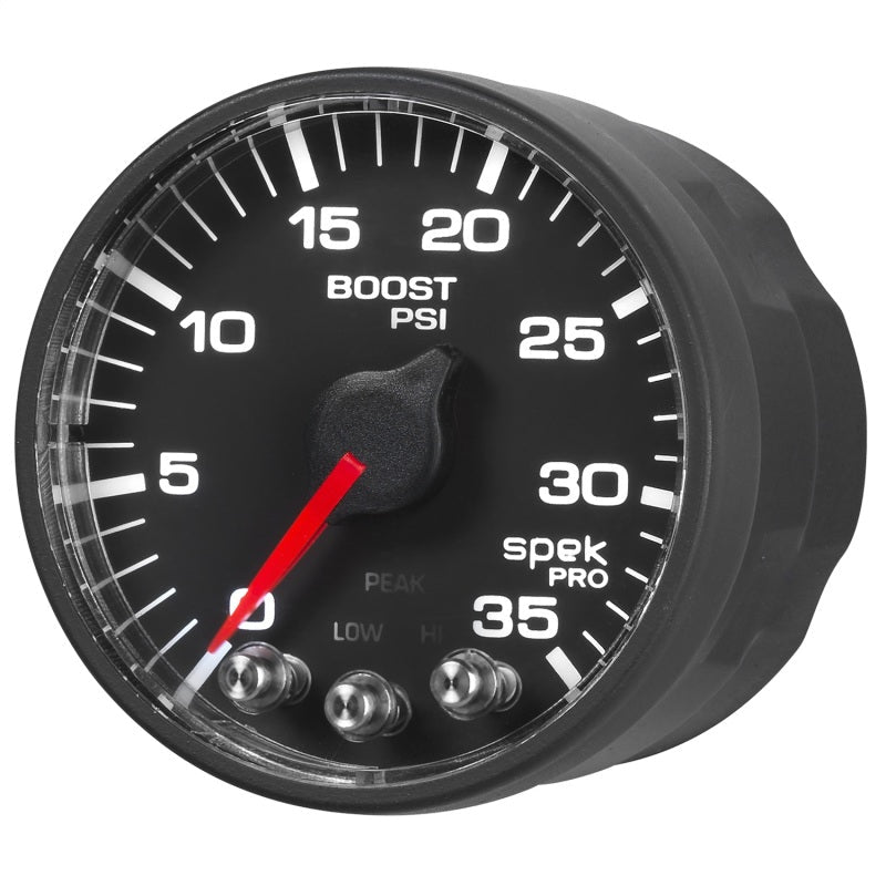 Autometer Spek - Pro Gauge Boost 2 1/16in 35psi Stepper Motor W/Peak & Warn Black / Black Universal | P303328 - JDMuscleBoost GaugesatmP303328