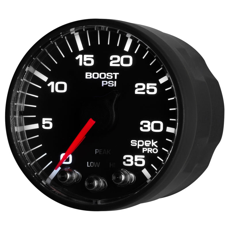 Autometer Spek - Pro Gauge Boost 2 1/16in 35psi Stepper Motor W/Peak & Warn Black / Black Universal | P303328 - JDMuscleBoost GaugesatmP303328