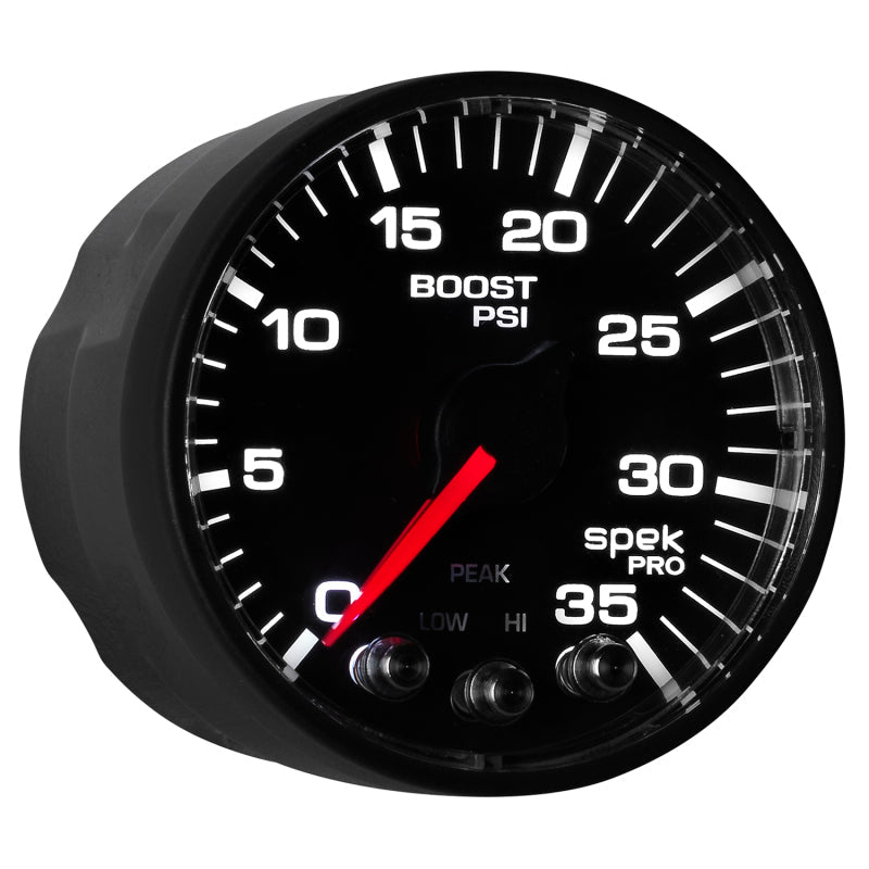 Autometer Spek - Pro Gauge Boost 2 1/16in 35psi Stepper Motor W/Peak & Warn Black / Black Universal | P303328 - JDMuscleBoost GaugesatmP303328