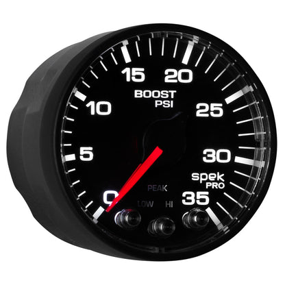 Autometer Spek - Pro Gauge Boost 2 1/16in 35psi Stepper Motor W/Peak & Warn Black / Black Universal | P303328 - JDMuscleBoost GaugesatmP303328