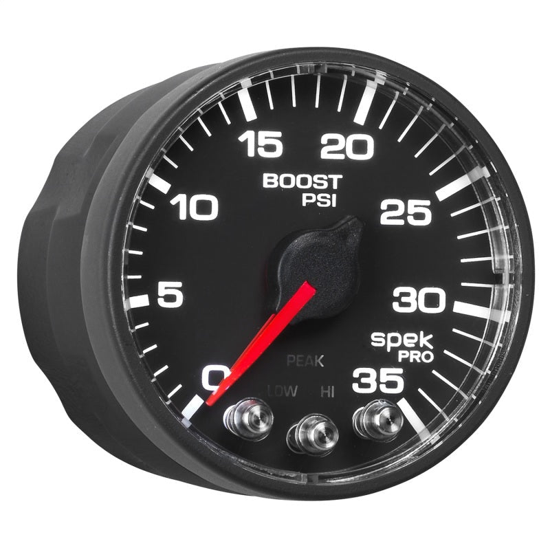 Autometer Spek - Pro Gauge Boost 2 1/16in 35psi Stepper Motor W/Peak & Warn Black / Black Universal | P303328 - JDMuscleBoost GaugesatmP303328