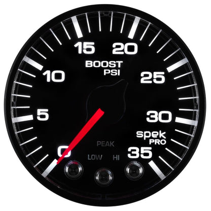 Autometer Spek - Pro Gauge Boost 2 1/16in 35psi Stepper Motor W/Peak & Warn Black / Black Universal | P303328 - JDMuscleBoost GaugesatmP303328