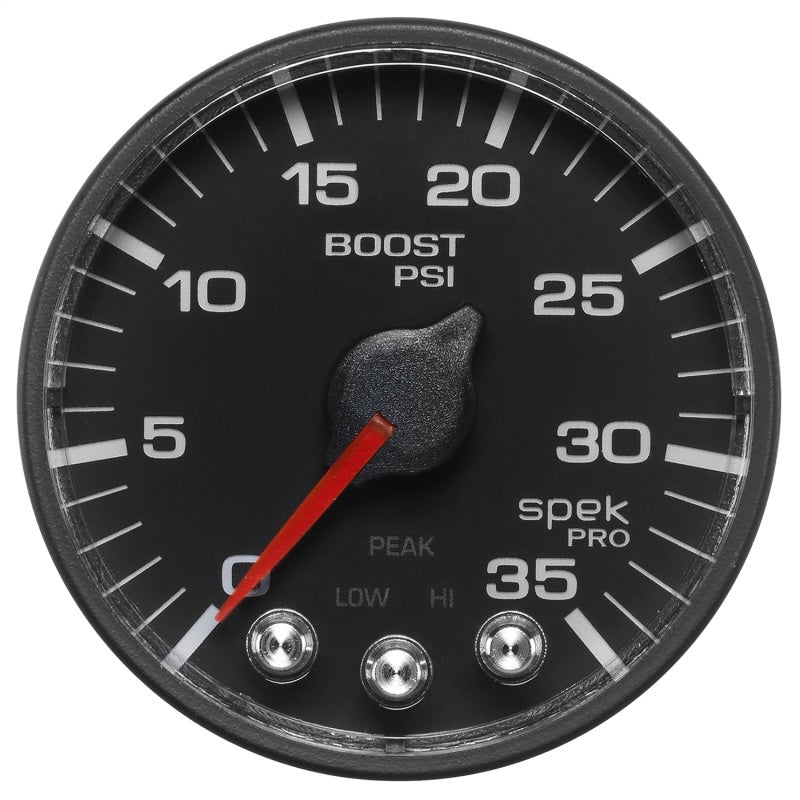 Autometer Spek - Pro Gauge Boost 2 1/16in 35psi Stepper Motor W/Peak & Warn Black / Black Universal | P303328 - JDMuscleBoost GaugesatmP303328