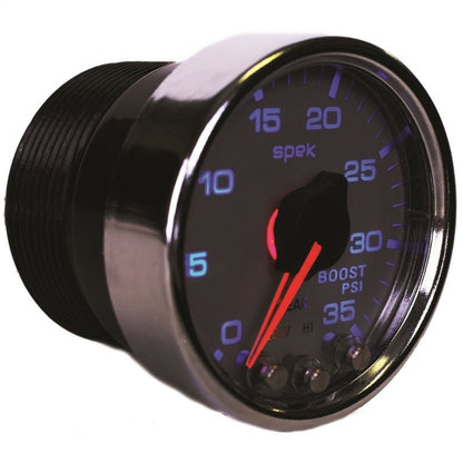Autometer Spek - Pro Gauge Boost 2 1/16in 35psi Stepper Motor W/Peak & Warn Silver / Chrome Universal | P30321 - JDMuscleBoost GaugesatmP30321