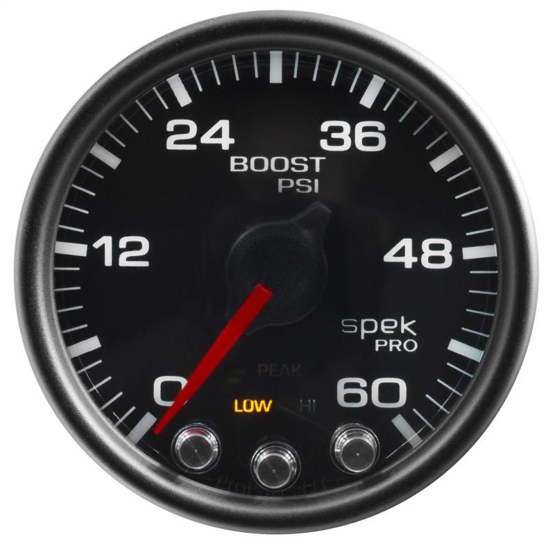 Autometer Spek - Pro Gauge Boost 2 1/16in 60psi Stepper Motor W/Peak & Warn Black / Black Universal | P30432 - JDMuscleBoost GaugesatmP30432