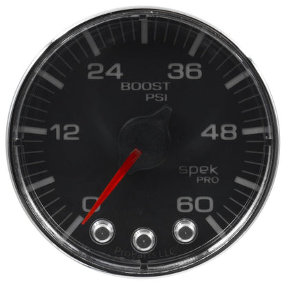 Autometer Spek - Pro Gauge Boost 2 1/16in 60psi Stepper Motor W/Peak & Warn Black / Chrm Universal | P30432 - JDMuscleBoost GaugesatmP304318