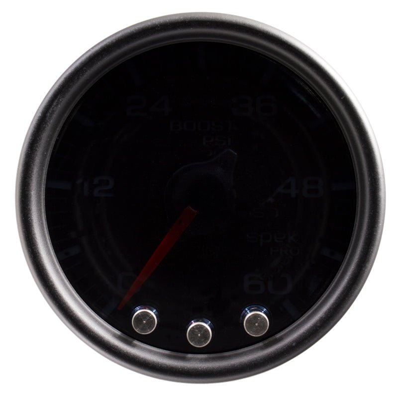 Autometer Spek - Pro Gauge Boost 2 1/16in 60psi Stepper Motor W/Peak & Warn Black/ Smoke / Black Universal | P30452 - JDMuscleBoost GaugesatmP30452